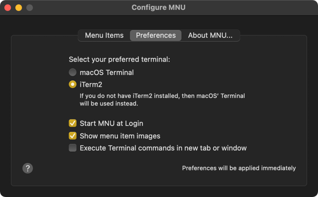 MNU preferences