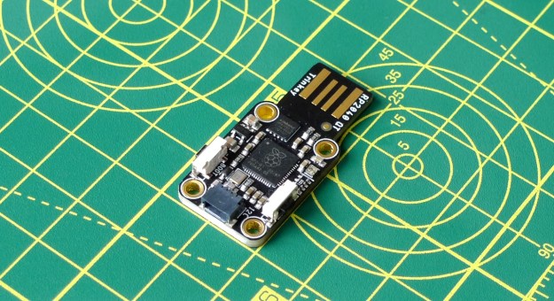 Adafruit’s RP2040 board connects to the host via an integrated USB-to-serial adaptor (Image © 2021, Tony Smith)