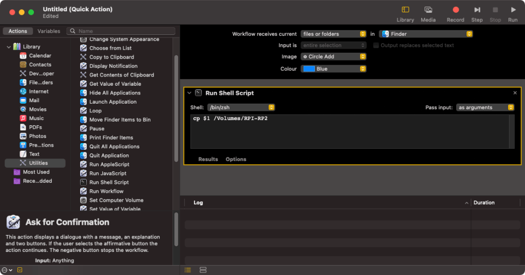 Complete your own Quick Action using the settings show here
