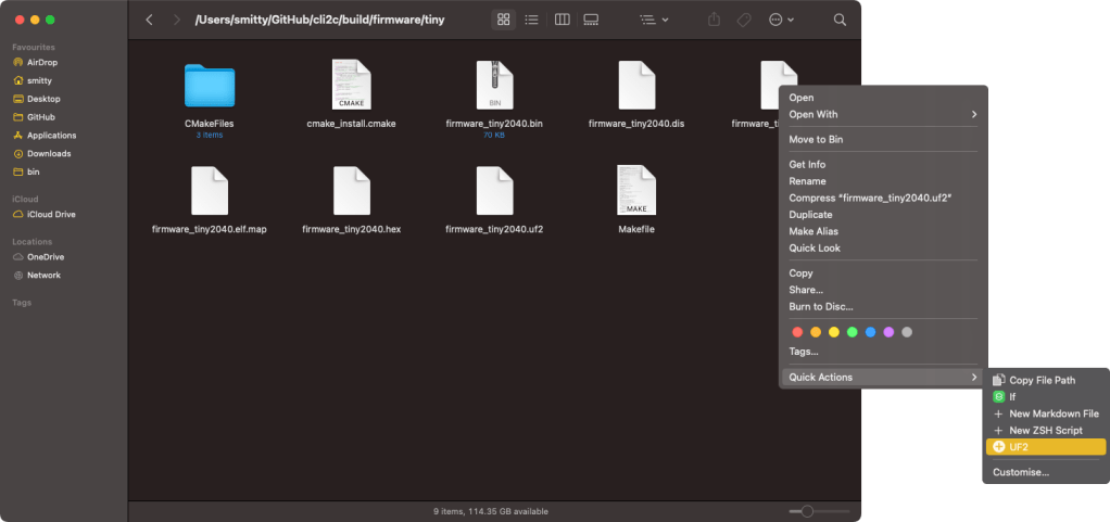 Right-click on a uf2 file to copy it to your Pico